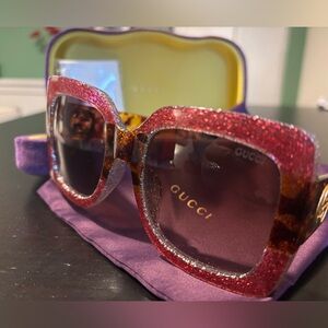 Gucci GG0083S Oversized Square Sunglasses – Pink Glitter & Tortoiseshell